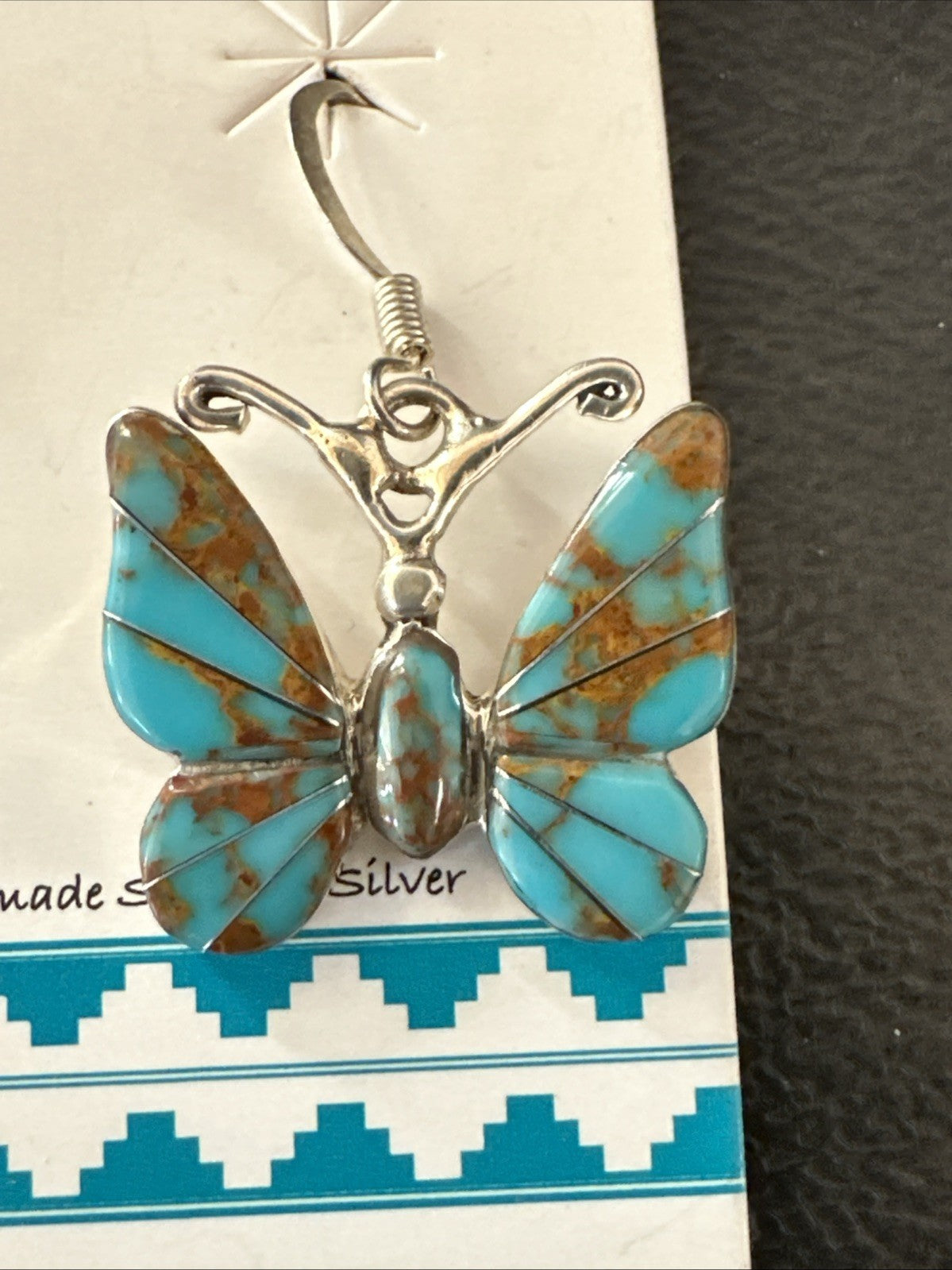 Butterfly Multicolor Turquoise#8 Inlay Sterling Silver Earrings 19818