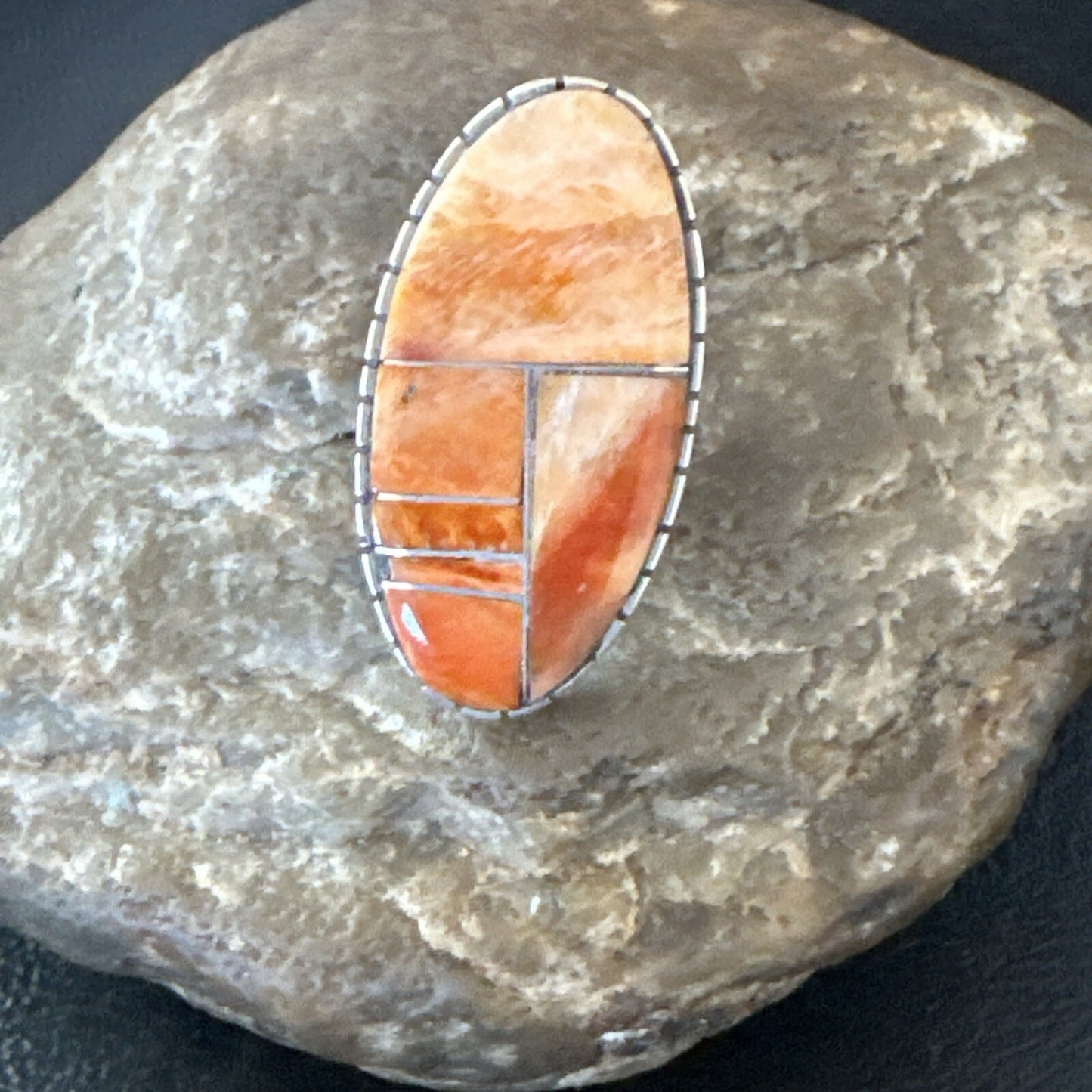 Women Orange Red Spiny Oyster Navajo Sterling Silver Ring Sz 6.5 18592