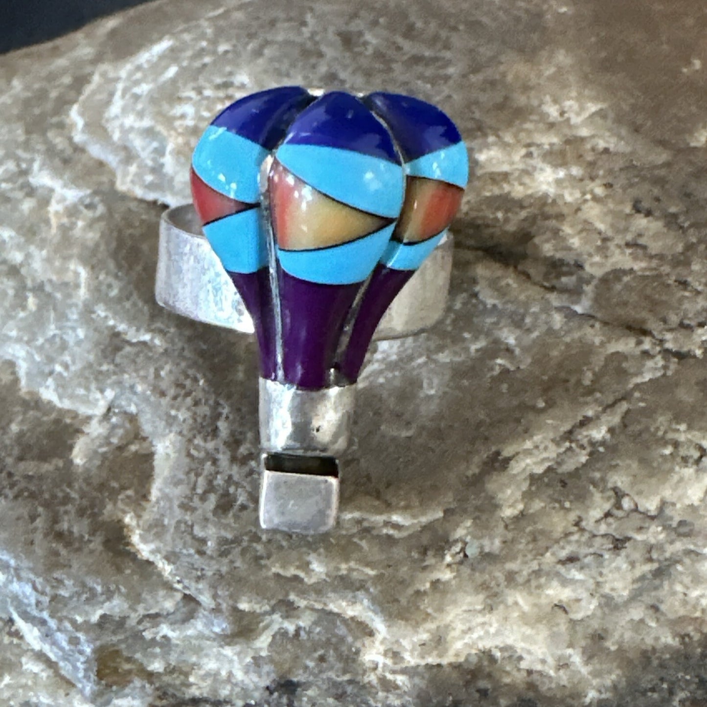 Navajo Balloon Blue Lapis Multicolor Turquoise Inlay Band Ring Sz 7 18190