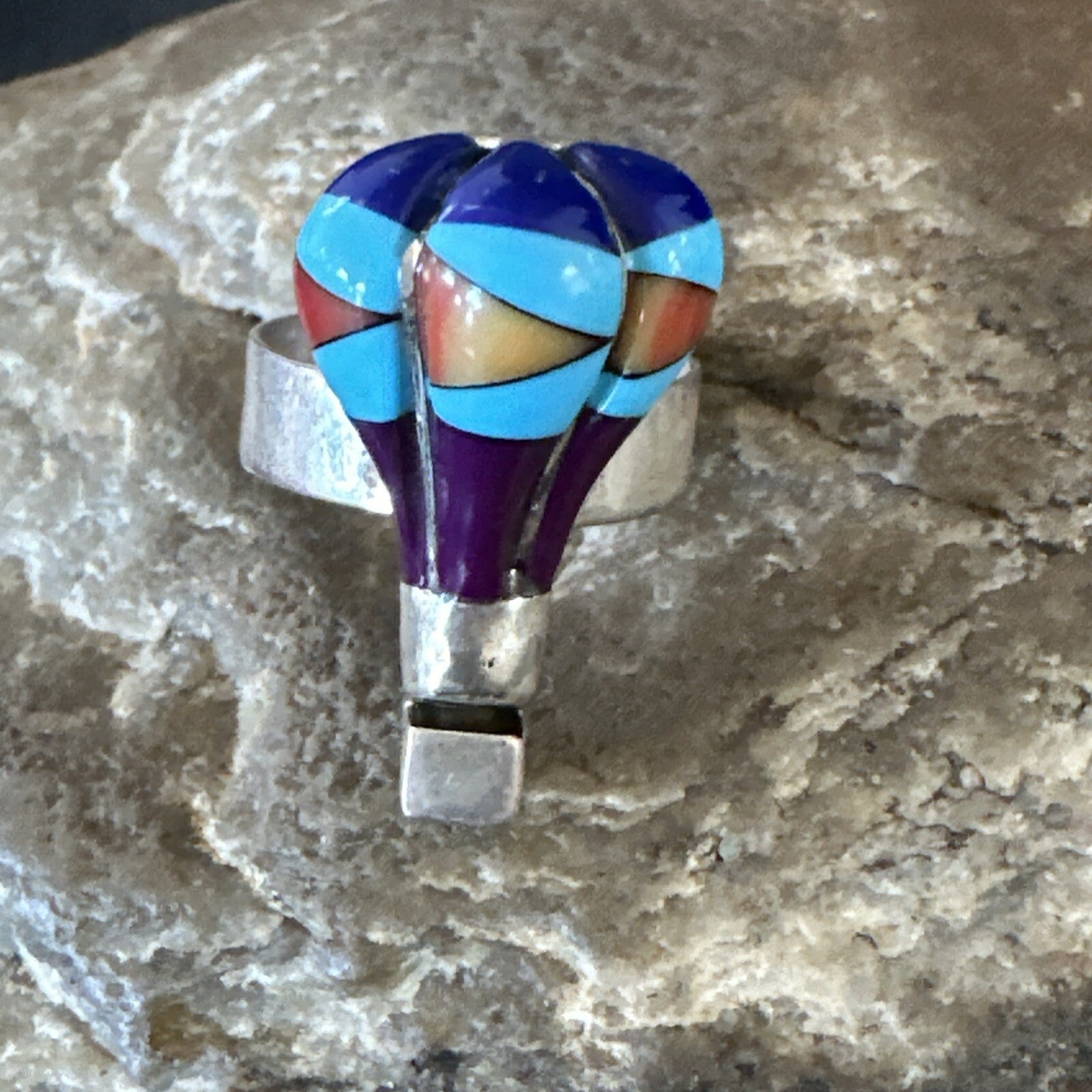 Navajo Balloon Blue Lapis Multicolor Turquoise Inlay Band Ring Sz 7 18190