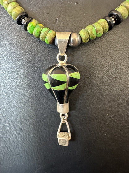 Balloon Green Turquoise Pendant Navajo Sterling Silver Necklace 22" 18342