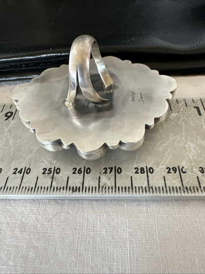 XXL White Buffalo Turquoise Navajo Sterling Silver Cluster Ring Size 8 19275