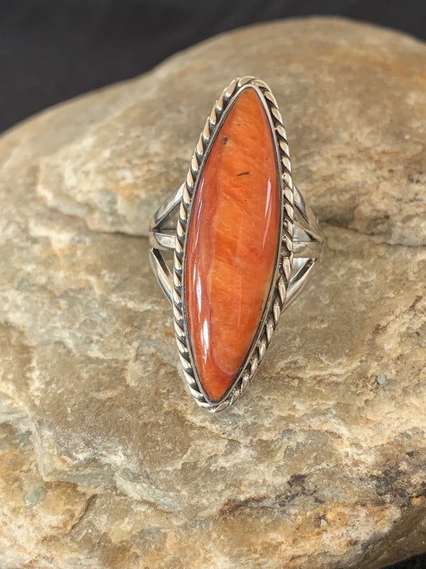 Red Spiny Oyster Navajo Ring Size 5.5 | Sterling Silver | Authentic Native American Handmade | 14693