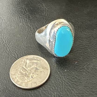 Blue Kingman Turquoise Navajo Sterling Silver Ring Size 11 19408