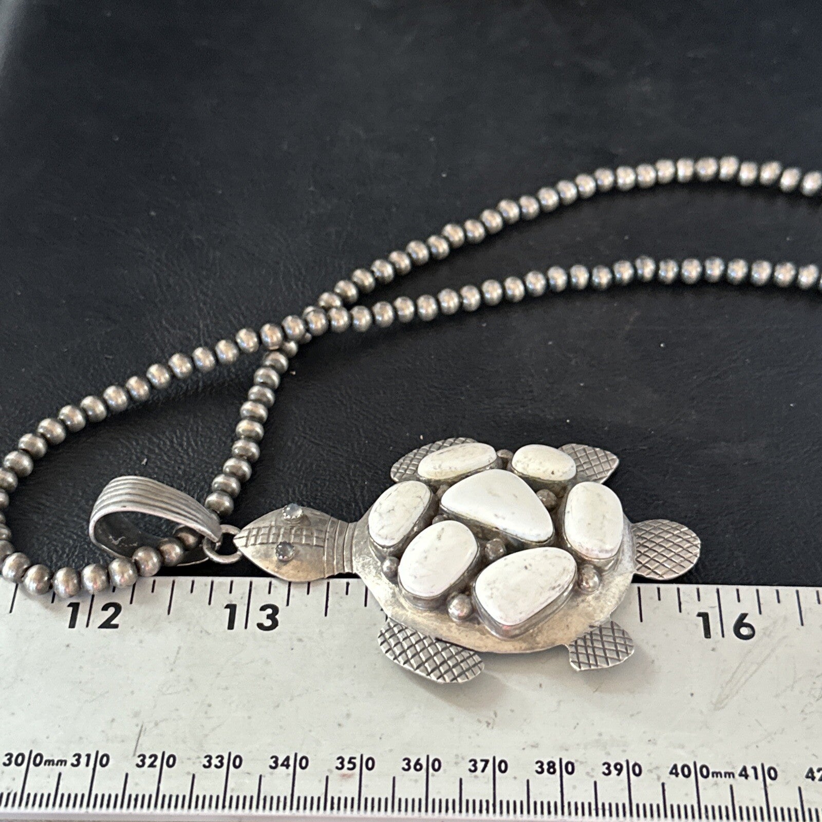 CLUSTER Turtle Navajo White Buffalo Turquoise Sterling Silver Pendant 14528
