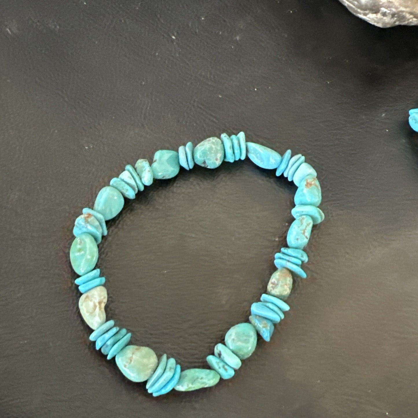 Mens Womens Blue Green Turquoise Stretch Stone Friendship Bracelet 7" 18858