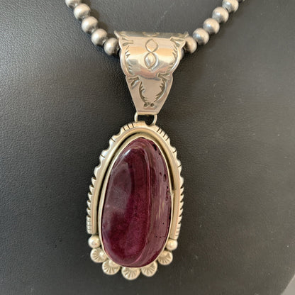 Purple Spiny Oyster Pendant Sterling Silver Navajo Pearls Necklace 17842