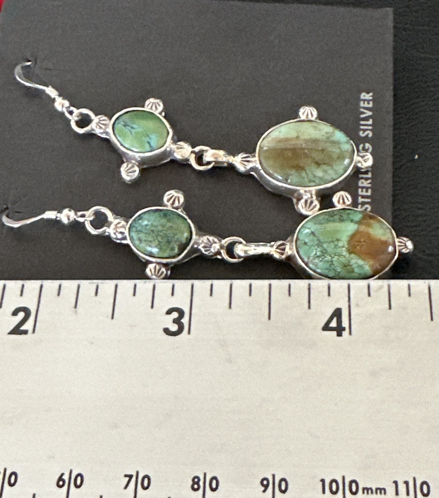 Native Navajo Green Turquoise Sterling Silver Dangle Earrings 2” 17695