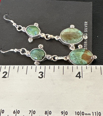 Native Navajo Green Turquoise Sterling Silver Dangle Earrings 2” 17695