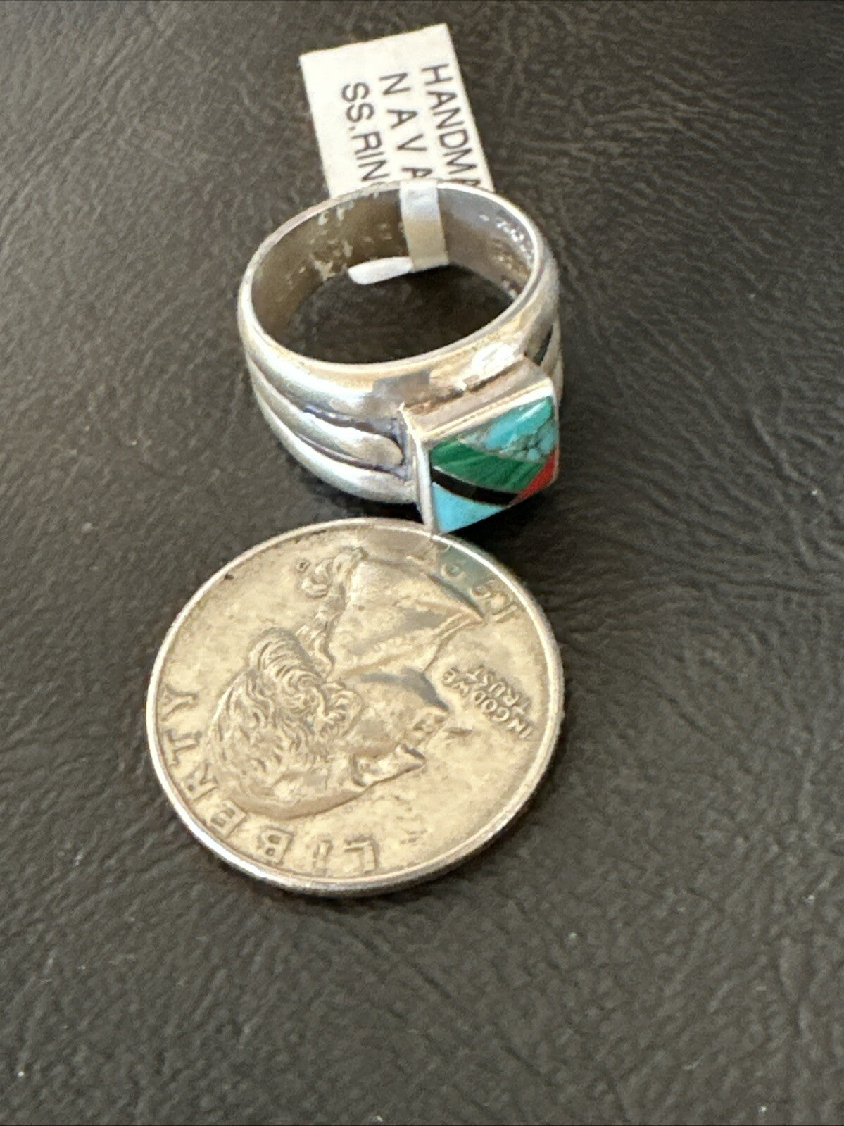 MultiColor Navajo Sterling Turquoise Spiny Oyster Inlay Ring Sz 6.5 18707