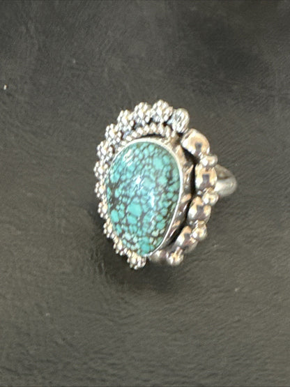 Navajo Sterling Silver Spiderweb Turquoise Ring Sz 8 19617