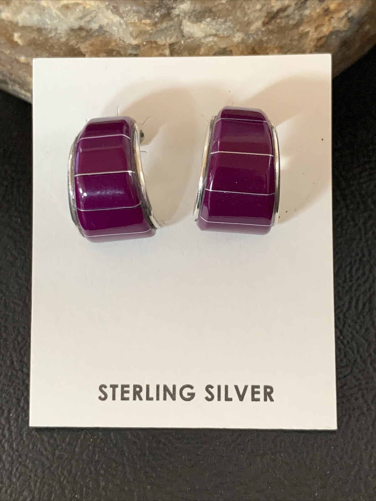 Purple Stone Navajo Sterling Silver Dangle Inlay Earrings 12908