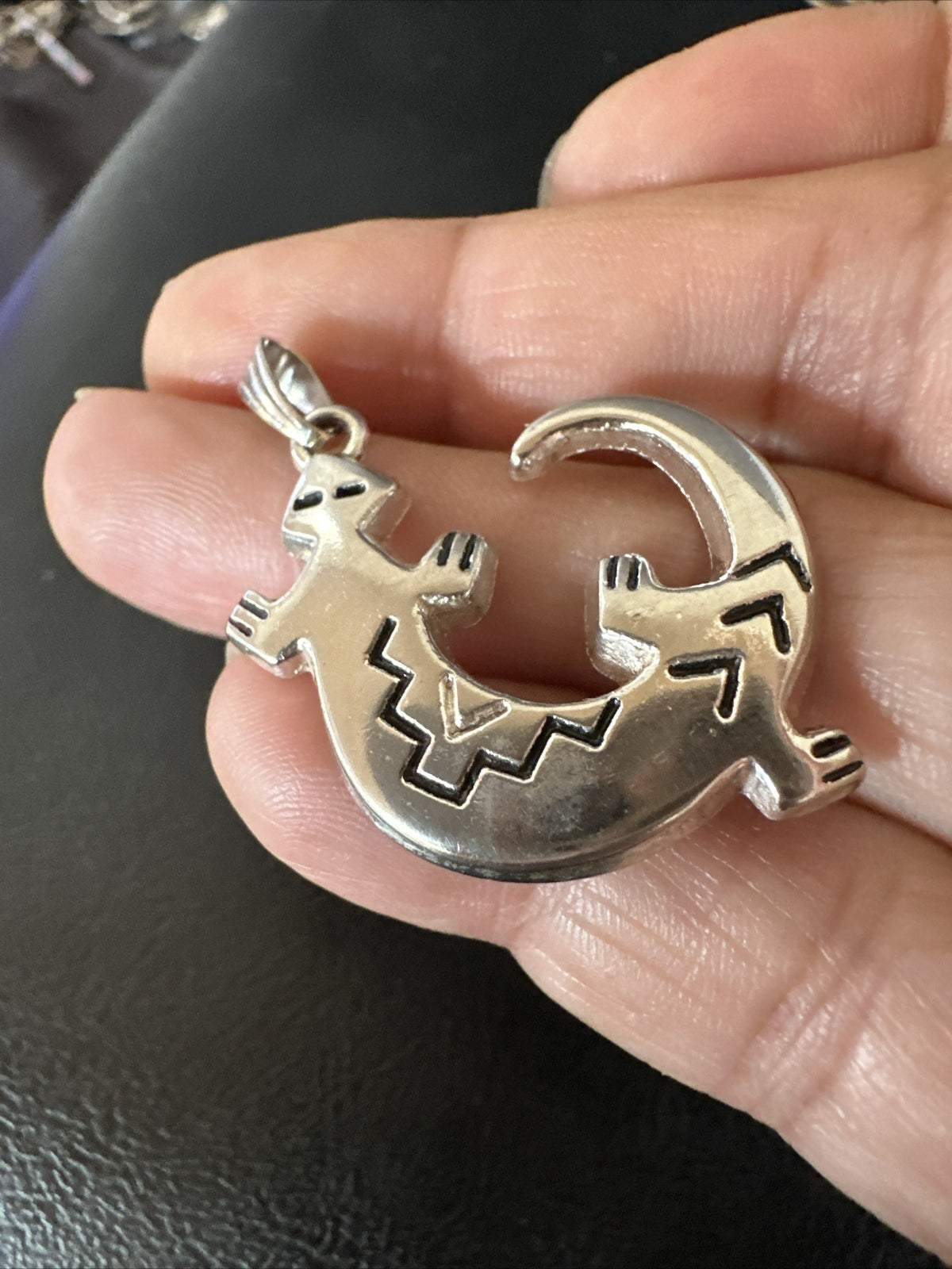 Navajo Stamped Lizard Pendant Gecko Sterling Silver 18155