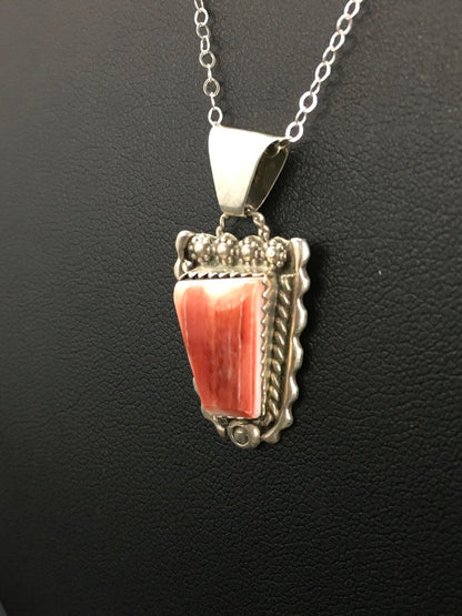 Spiny Oyster Pendant Navajo Sterling Silver Chain Necklace 2621