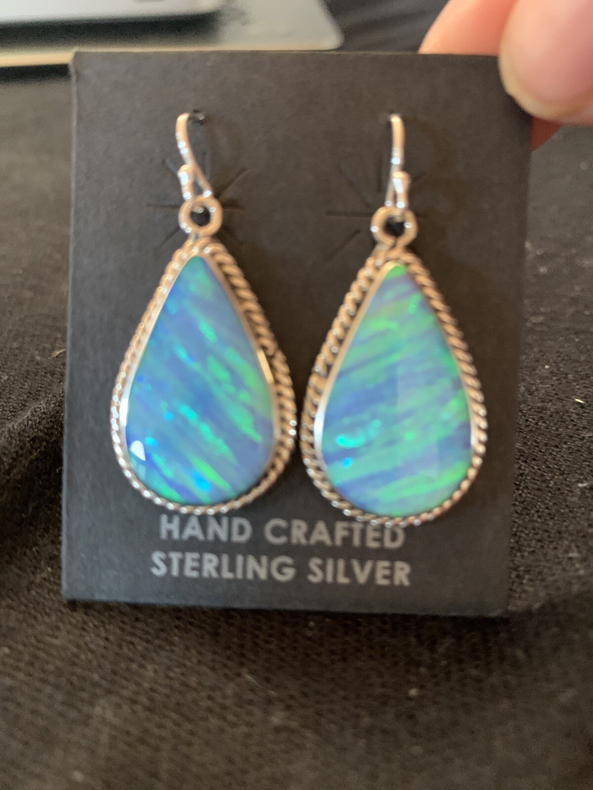 Native American Womens Navajo Sterling Silver Blue Opal Earrings 00471