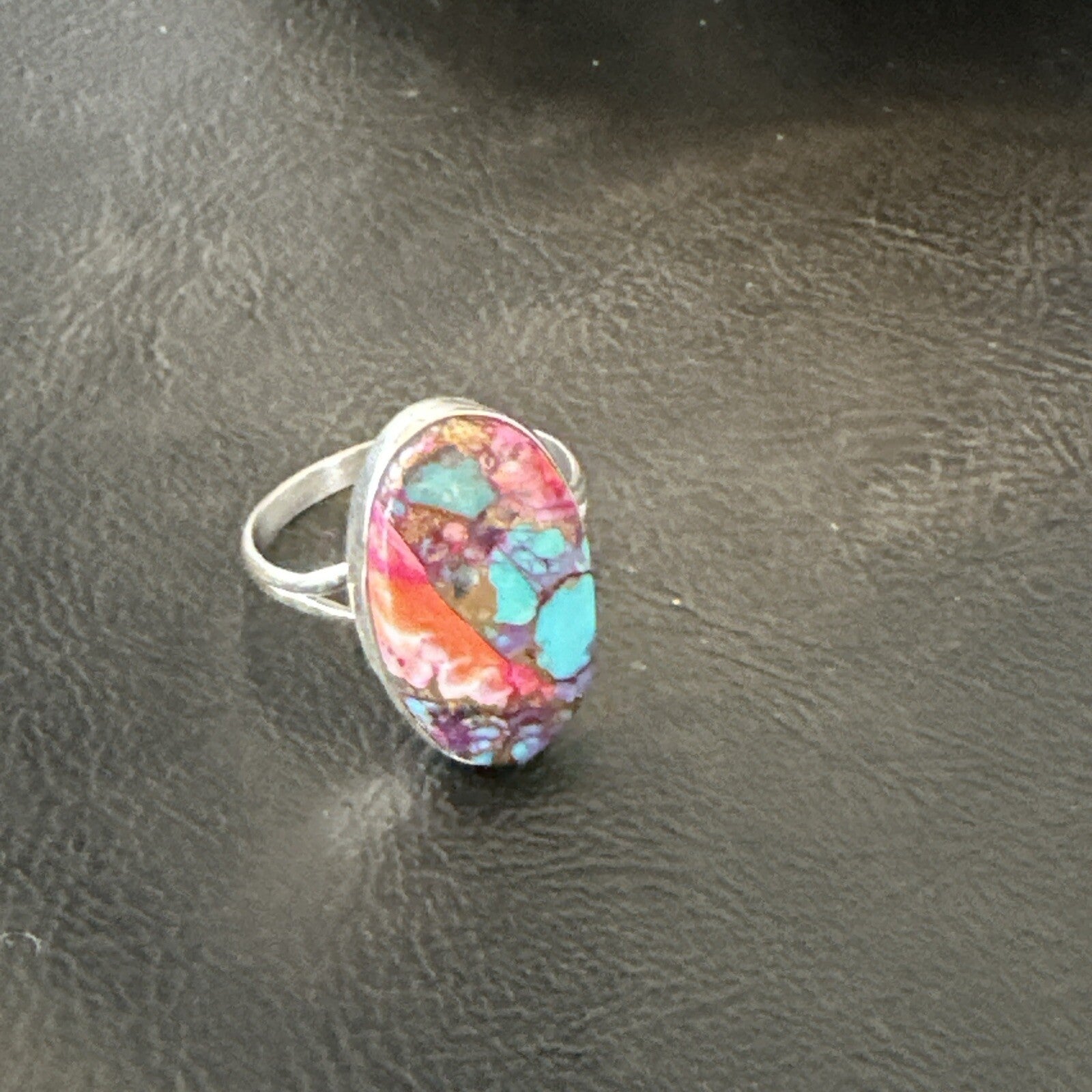 Blue Turquoise Spiny Oyster Southwestern Sterling Silver Ring Size 11 18455