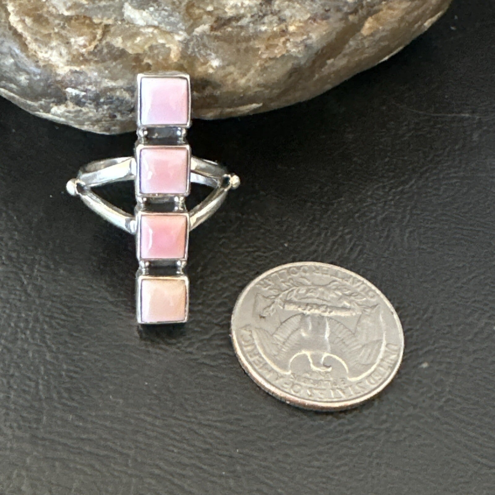 Gorgeous Square Pink Conch Cluster Ring Handmade Navajo Sz 8.5 18781