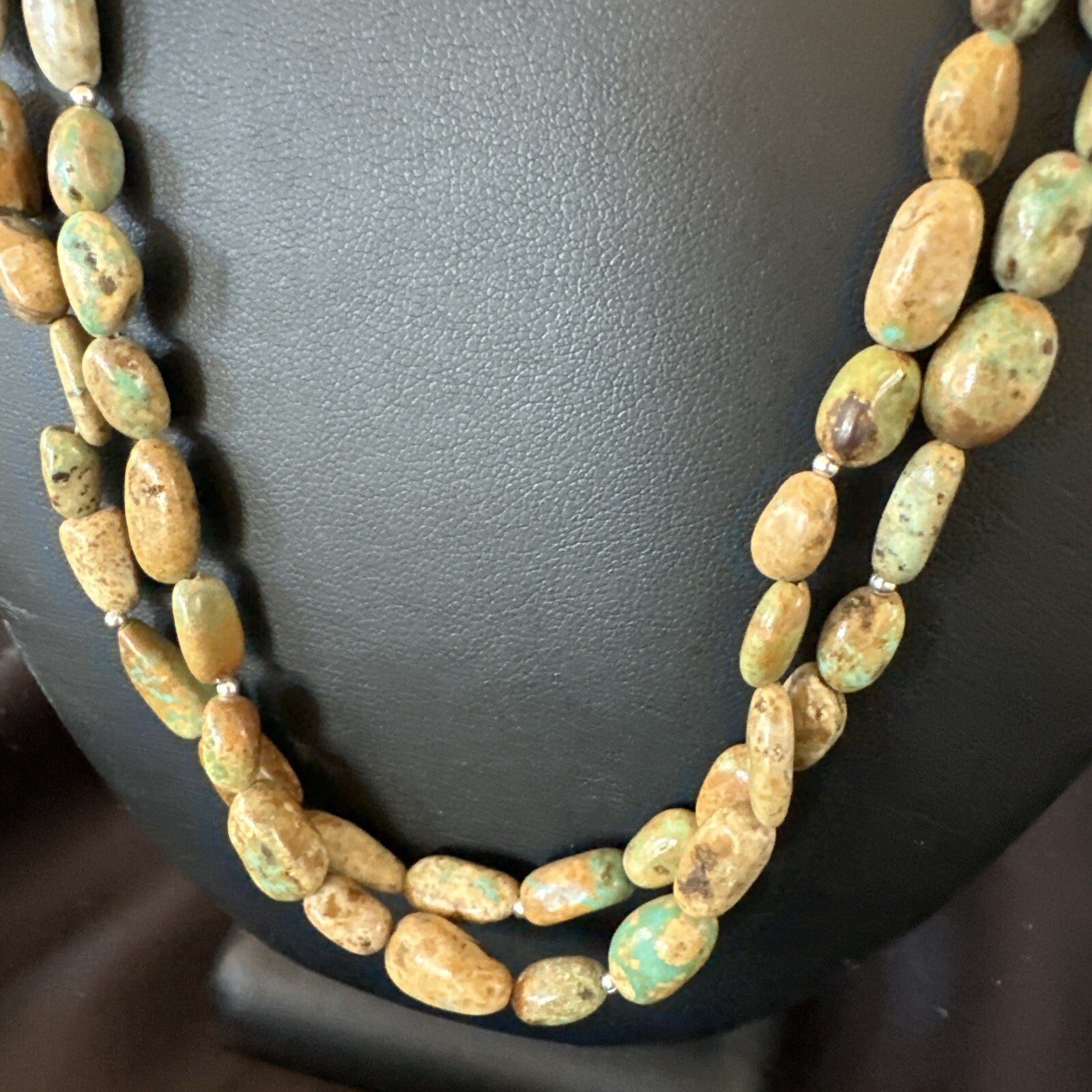 Only One Sterling Silver Heishi Green Turquoise 2 Strands Bead Necklace 18823