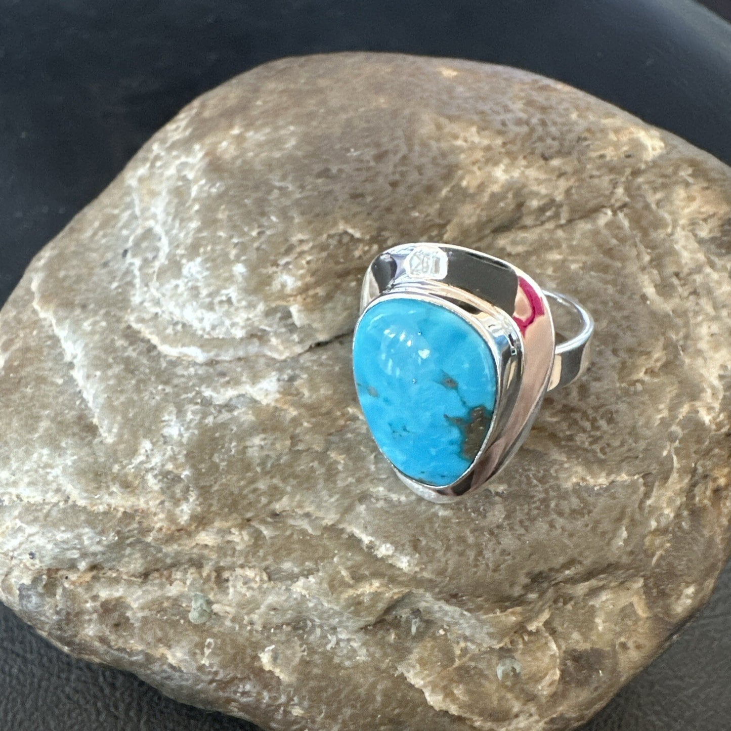 Southwestern Sterling Silver Blue Kingman Turquoise Ring Size 8 18517