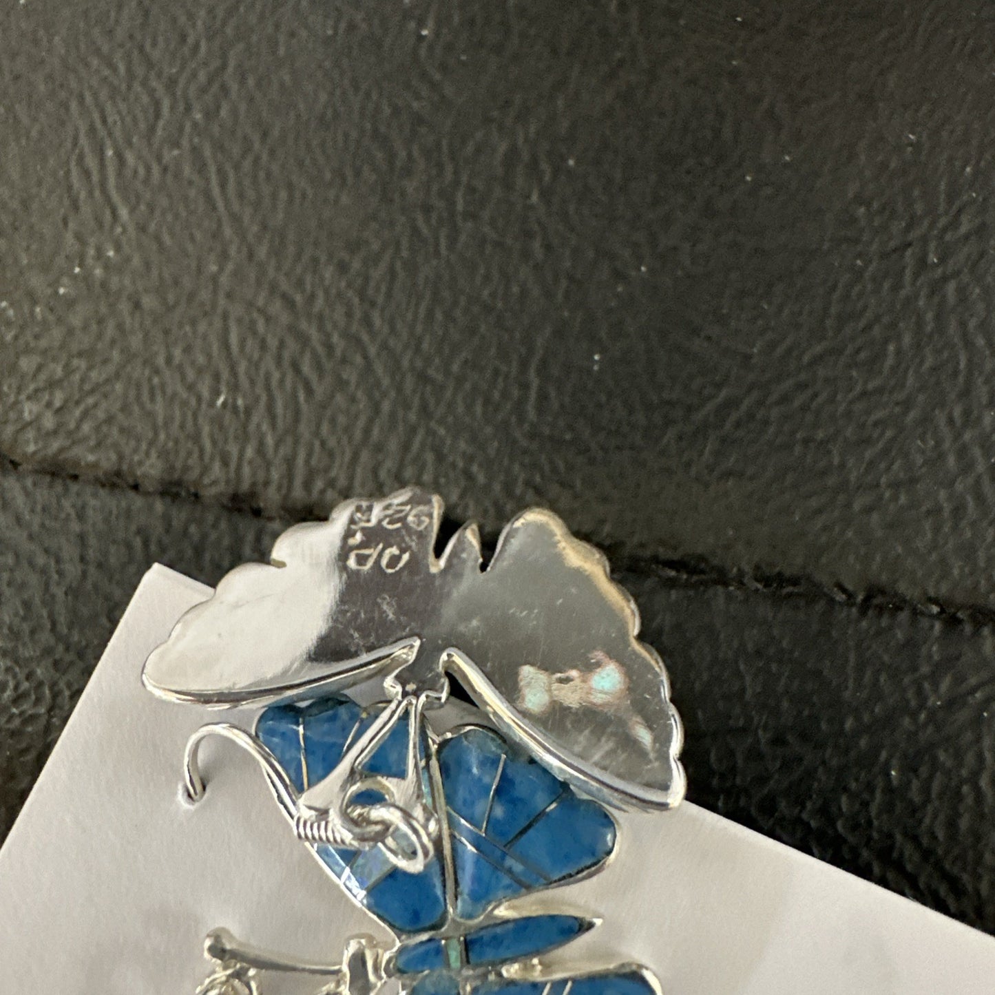 Butterfly Blue Denim Lapis Opal Inlay Sterling Silver Dangle Earrings 19138