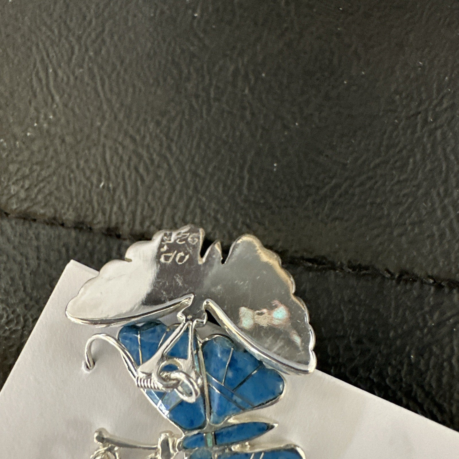 Butterfly Blue Denim Lapis Opal Inlay Sterling Silver Dangle Earrings 19138