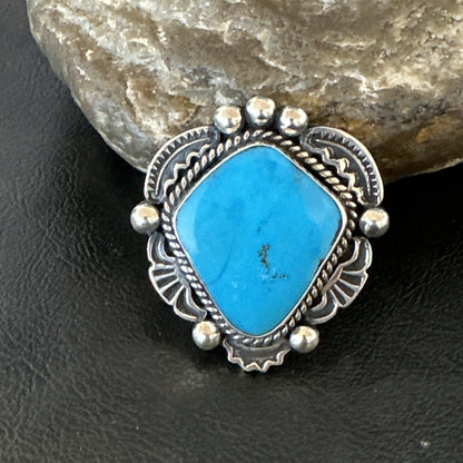 Handmade Navajo Sterling Silver  Blue Kingman Turquoise Ring Size 9.75 19622