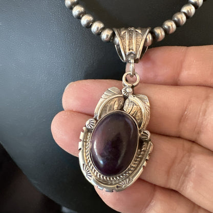 Purple Stone Pendant Navajo Pearls Sterling Silver Necklace 20” 18404