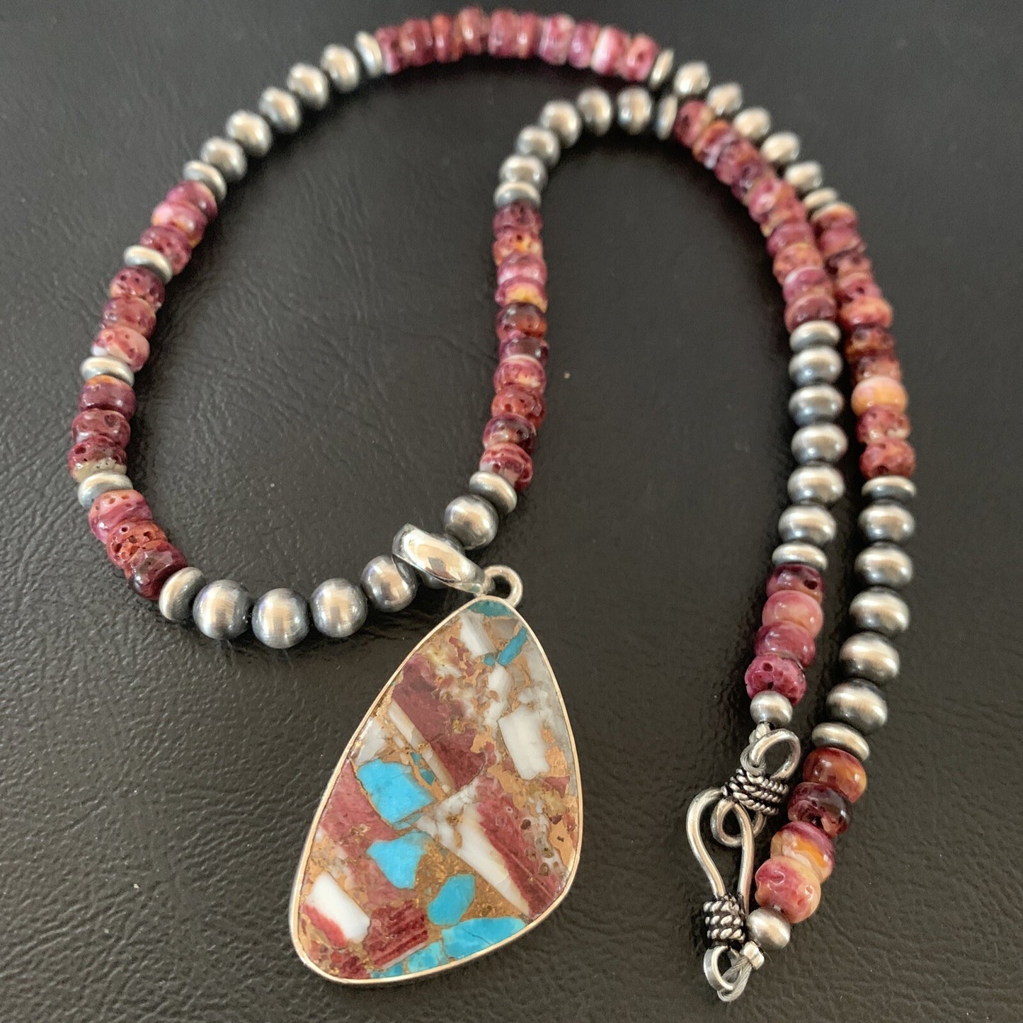 Purple Spiny Oyster Pendant Navajo Sterling Silver Necklace 18" 11902