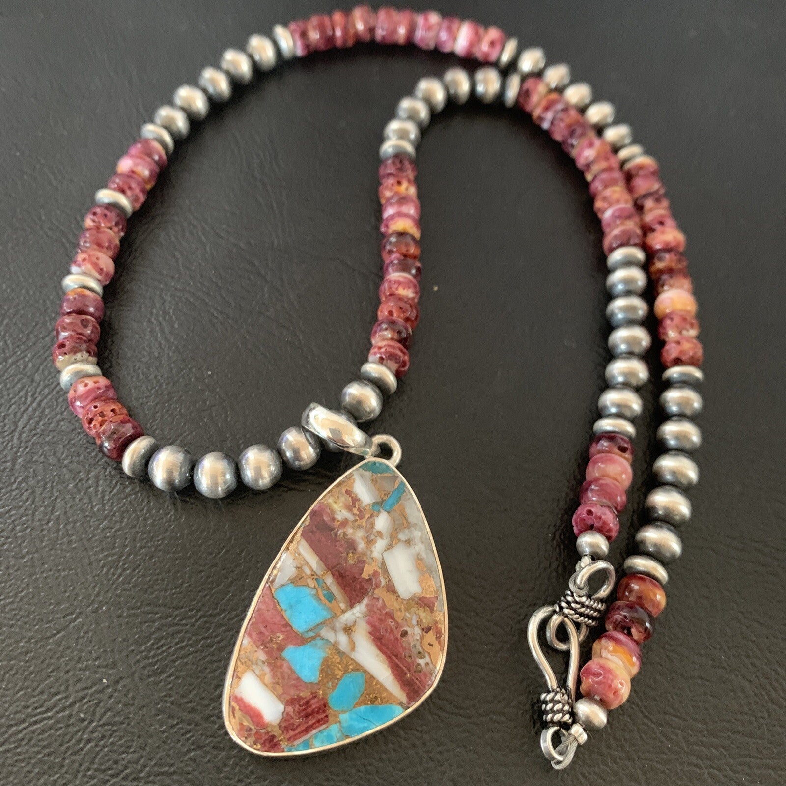 Purple Spiny Oyster Pendant Navajo Sterling Silver Necklace 18" 11902