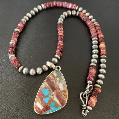 Purple Spiny Oyster Pendant Navajo Sterling Silver Necklace 18" 11902