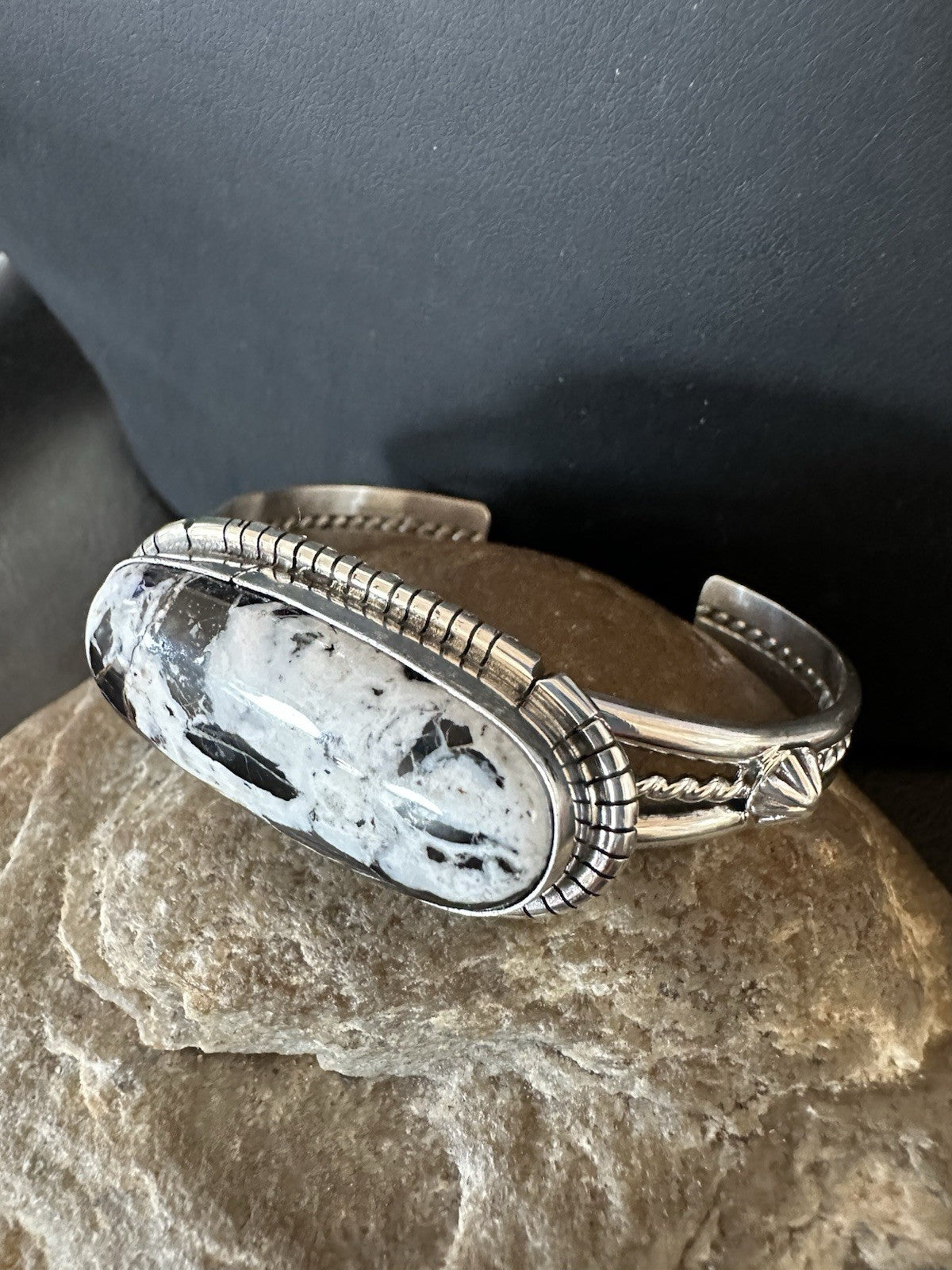 White Buffalo Turquoise Navajo Sterling Silver Cuff Bracelet 7" 19382