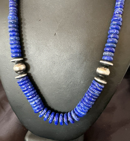 Mens Womens Blue Lapis Lazuli 6-12mm Navajo Sterling Silver 21" Necklace 17885