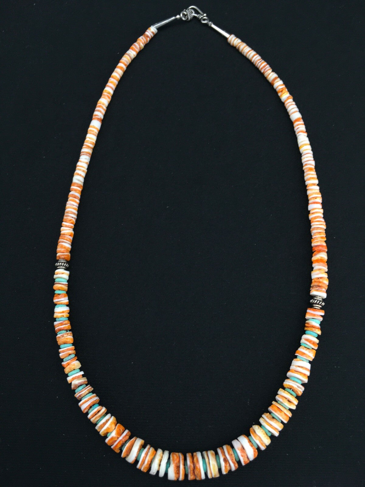 Native Spiny Oyster Graduated Navajo Sterling Silver Necklace 21" 04771