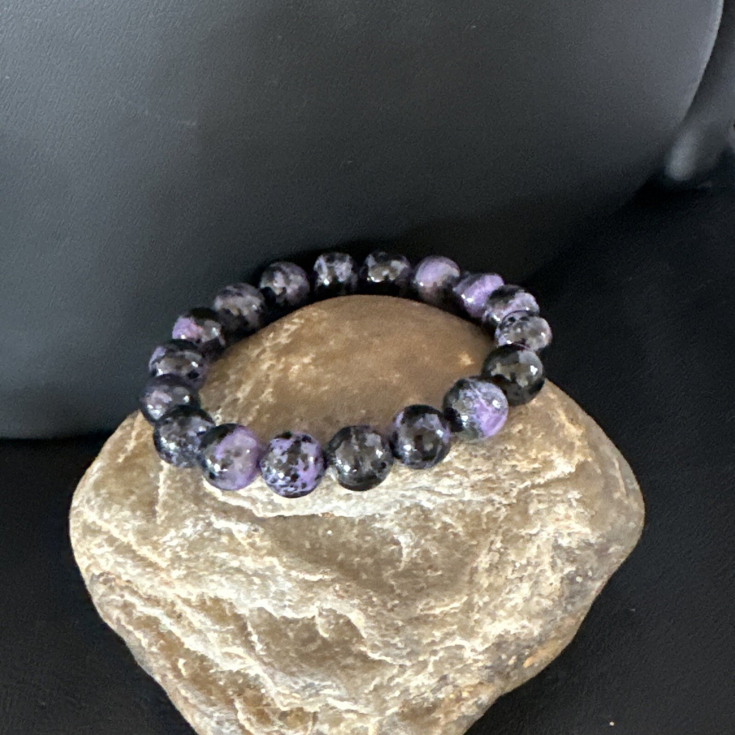 Purple Stone 10mm Stretch Bead Bracelet Navajo Sterling Silver 15239