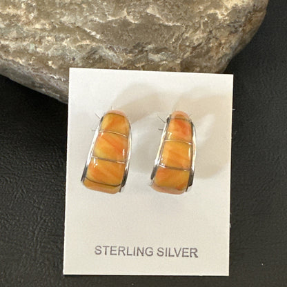 Gold Orange Spiny Oyster Navajo Sterling Silver Earrings 19260