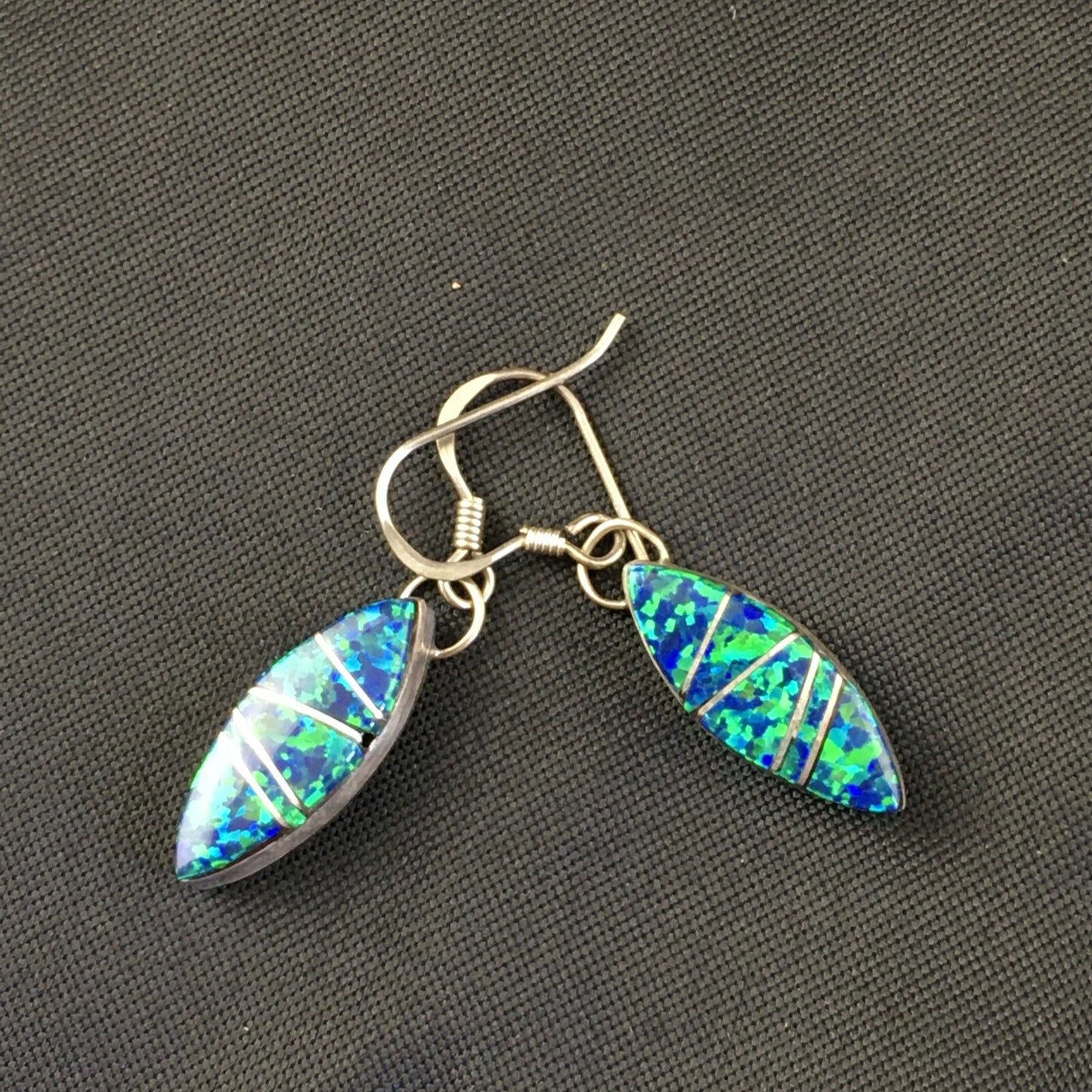 Blue Opal Inlay Navajo Indian Sterling Silver Earrings 2015