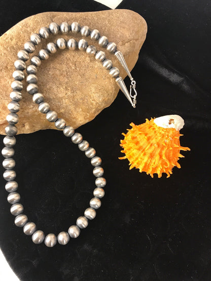 Native American 10mm Sterling Silver Navajo Pearls 24" Hook & Eye Cone Necklace