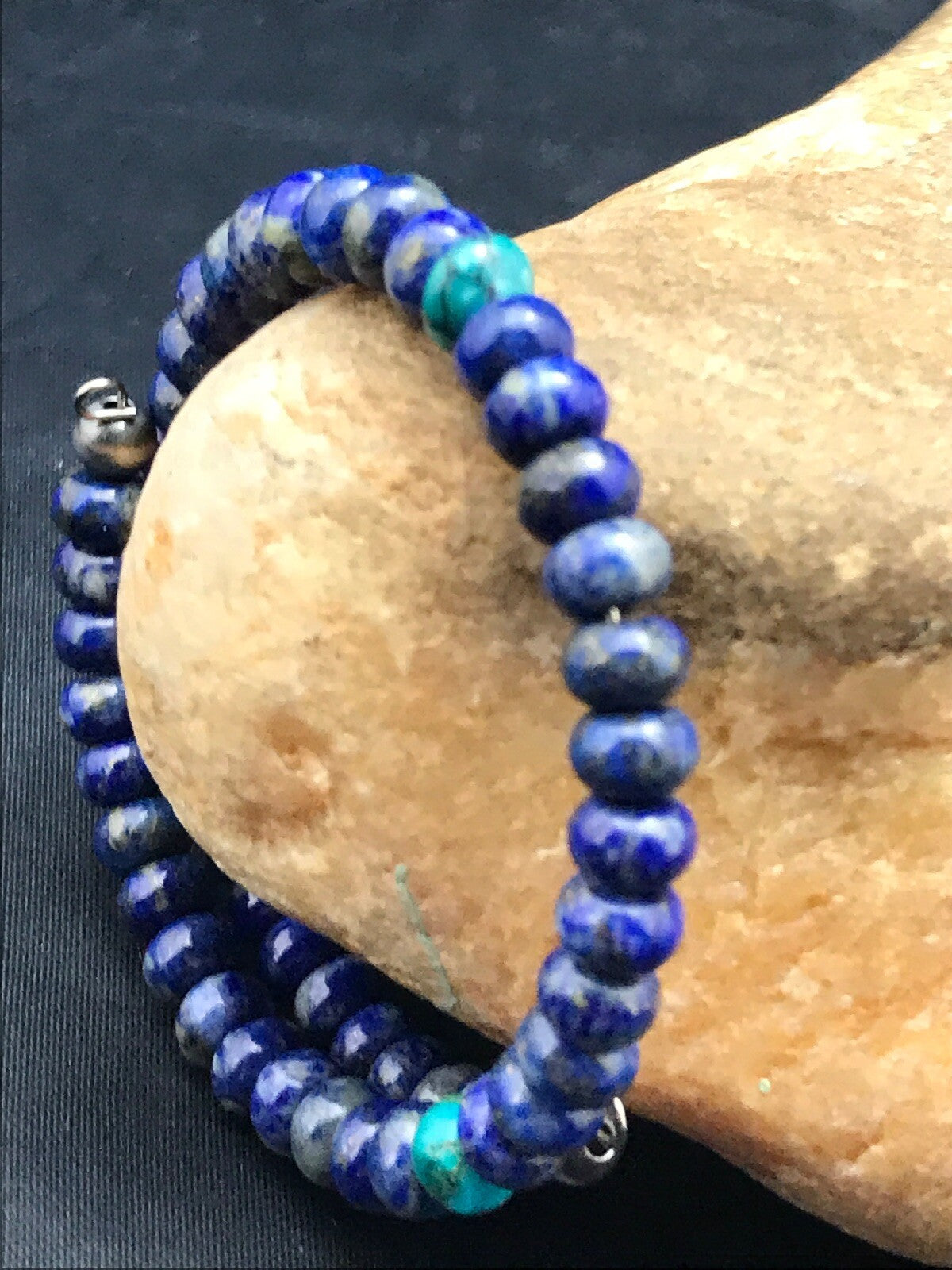 Lapis & Turquoise Bead Navajo Sterling Silver Bracelet 03260