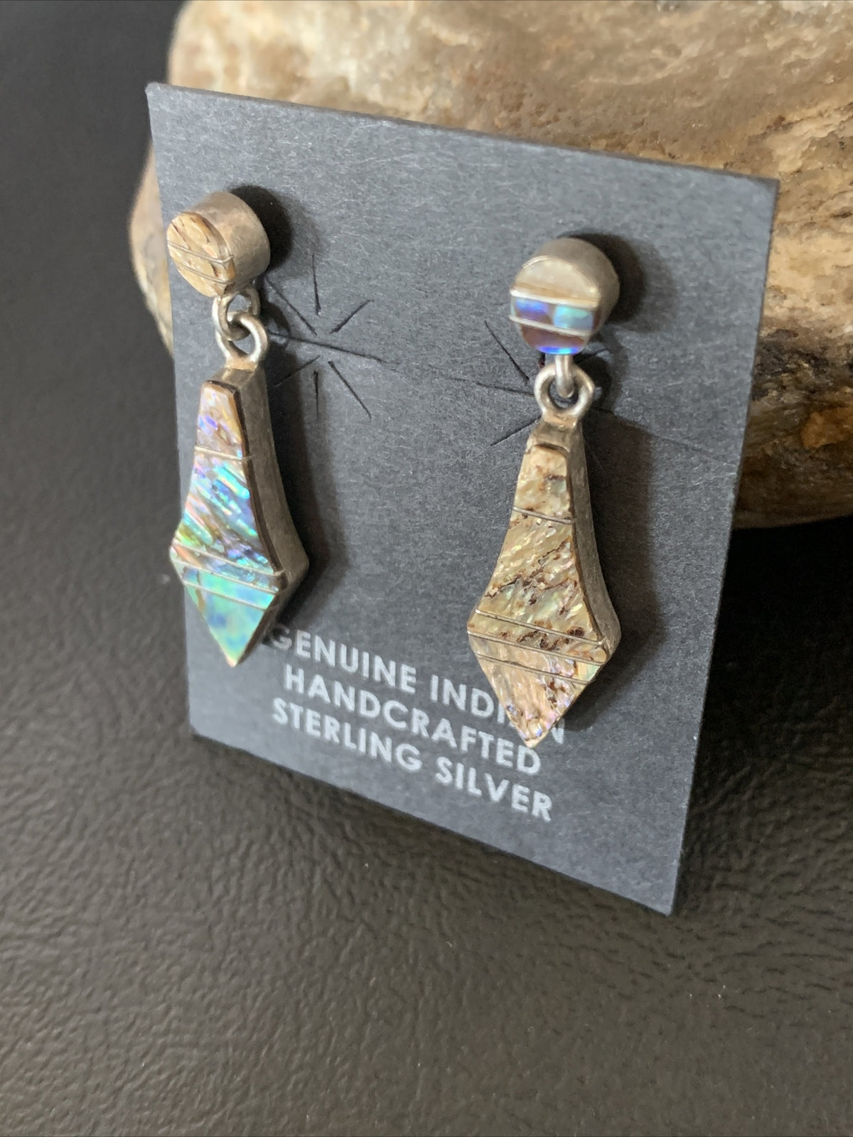 Native Pava Shell Minimalist Navajo Sterling Silver Inlay Earrings 1" 13071