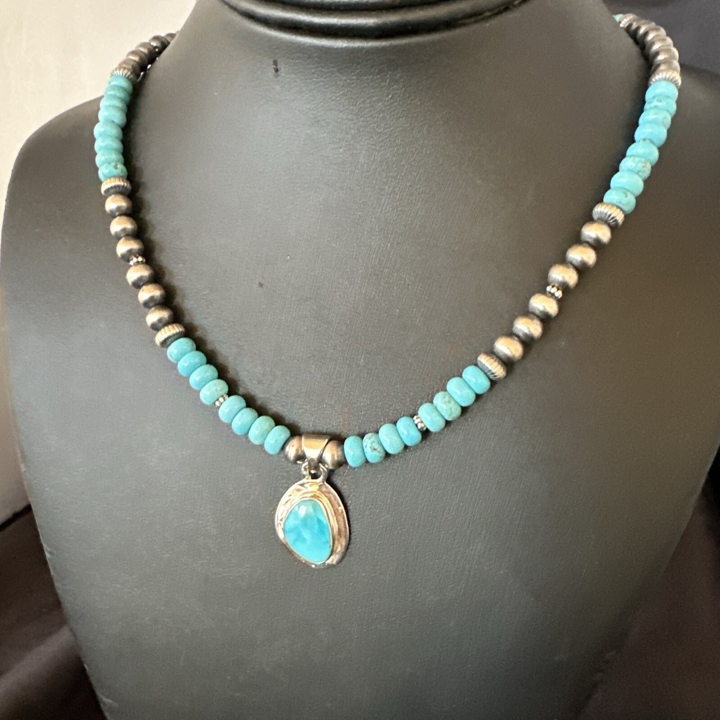 WoMens Blue Kingman Turquoise Pendant Navajo Sterling Silver Necklace 21" 18415