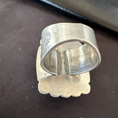 White Buffalo Turquoise Navajo Sterling Silver Ring Size 8 18775