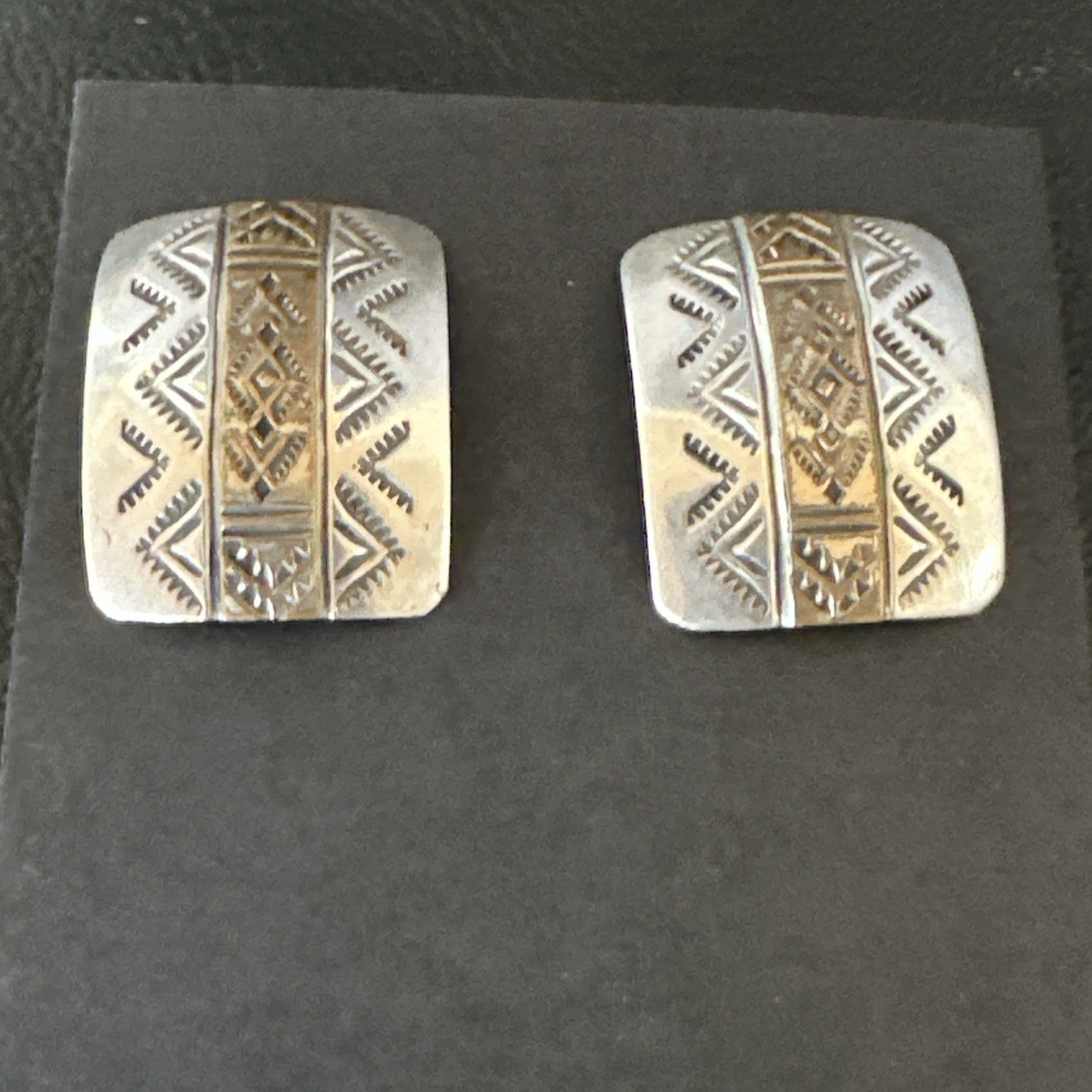 Old Pawn Navajo Stamped  12K Gold Sterling Silver Native American Earrings 19090