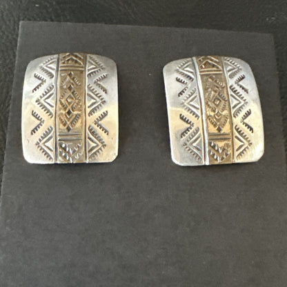 Old Pawn Navajo Stamped  12K Gold Sterling Silver Native American Earrings 19090