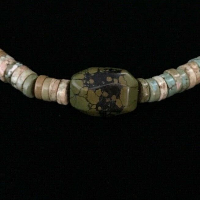 Mens Green Turquoise Chunky Navajo Sterling Silver Heishi Necklace 22" 1781
