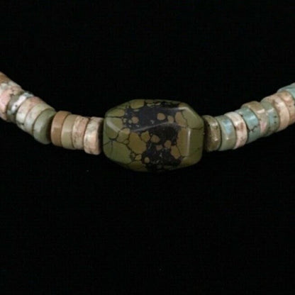 Mens Green Turquoise Chunky Navajo Sterling Silver Heishi Necklace 22" 1781