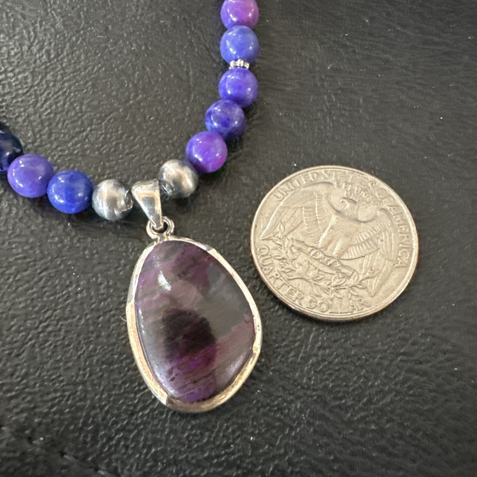 Purple Stone Pendant Navajo Pearls Sterling Silver Necklace 23" 17894