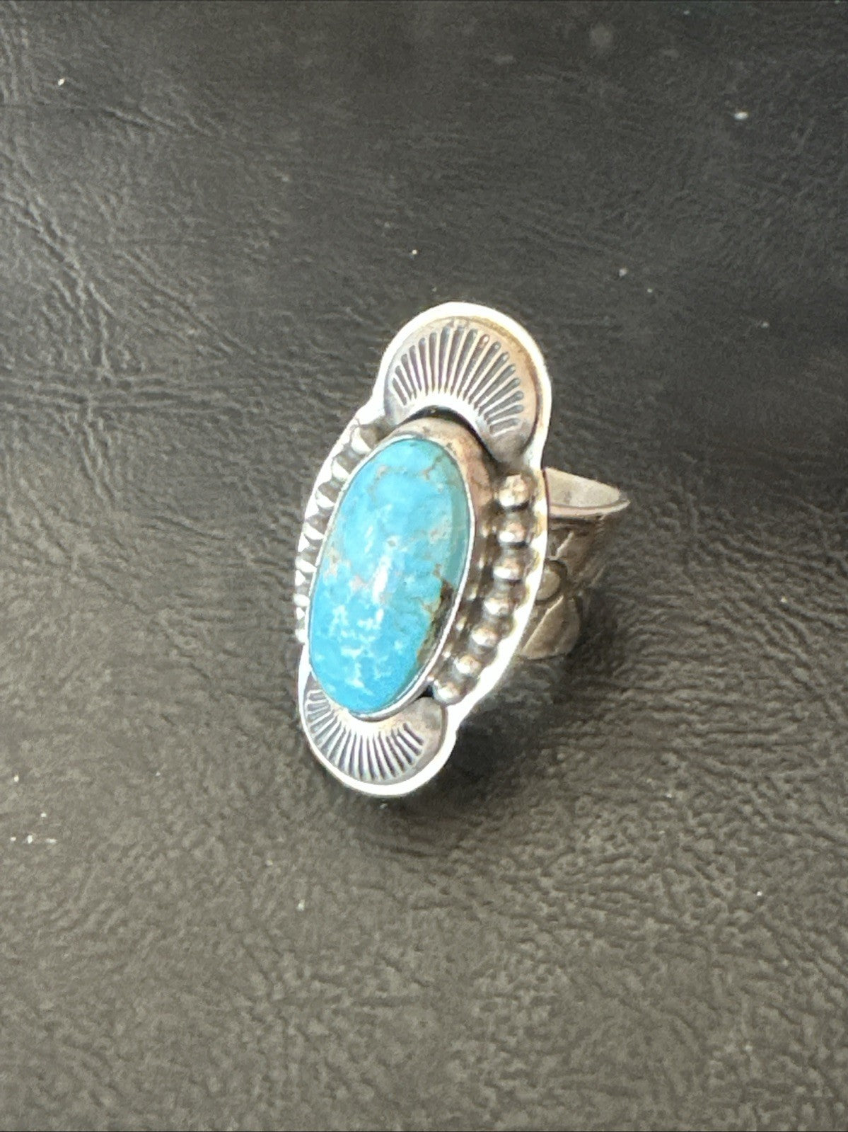 WoMens Blue Kingman Turquoise Navajo Sterling Silver Adjustable Ring Sz 8 19421