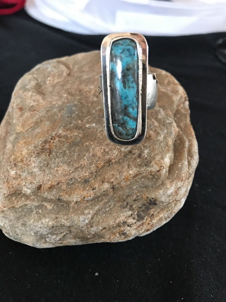 Native American Navajo Sterling Silver Handmade Blue Turquoise Ring Sz 8