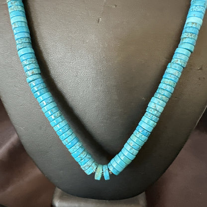 Robin Egg Blue Turquoise Heishi Navajo Sterling Silver Necklace 18" 18326
