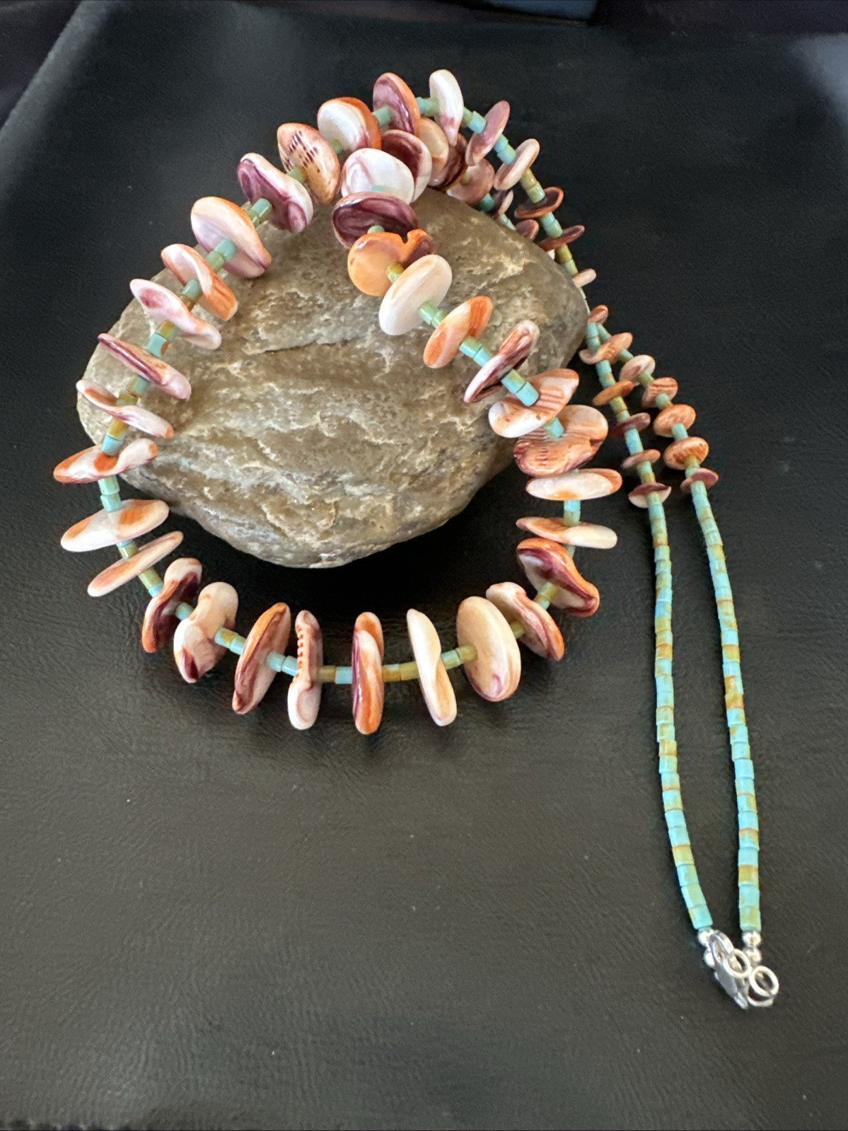 Orange Spiny Oyster Turquoise Navajo Pearls Sterling Silver Necklace 27” 19466